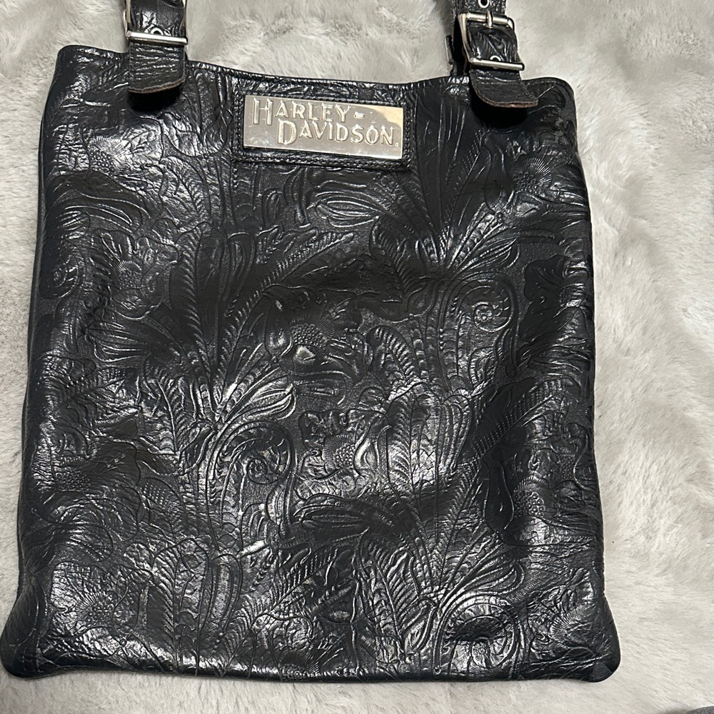 Vintage Harley-Davidson Black Leather Embossed Shoulder bag Tote